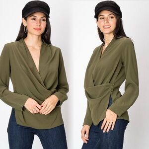 Olive Green Women's Wrap Top long sleeve